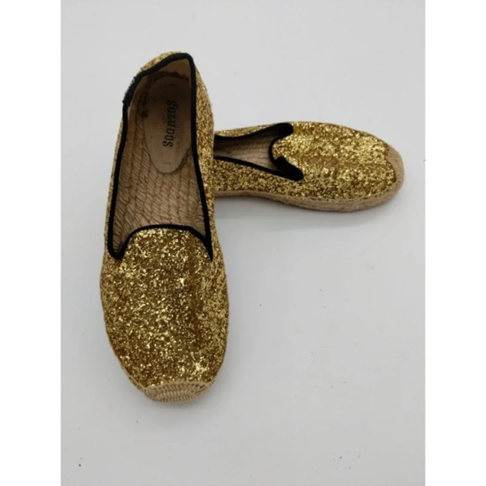 Soludos Women Glam Nautical Glitter Espadrille Loafers 9 Gold Sparkle Slip On